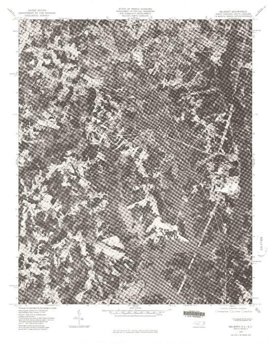 Classic USGS Belmont North Carolina 7.5'x7.5' Topo Map Image