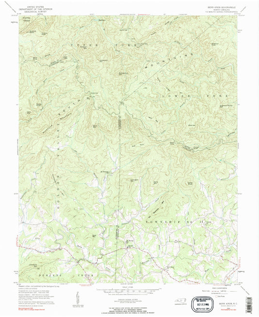 Classic USGS Benn Knob North Carolina 7.5'x7.5' Topo Map Image
