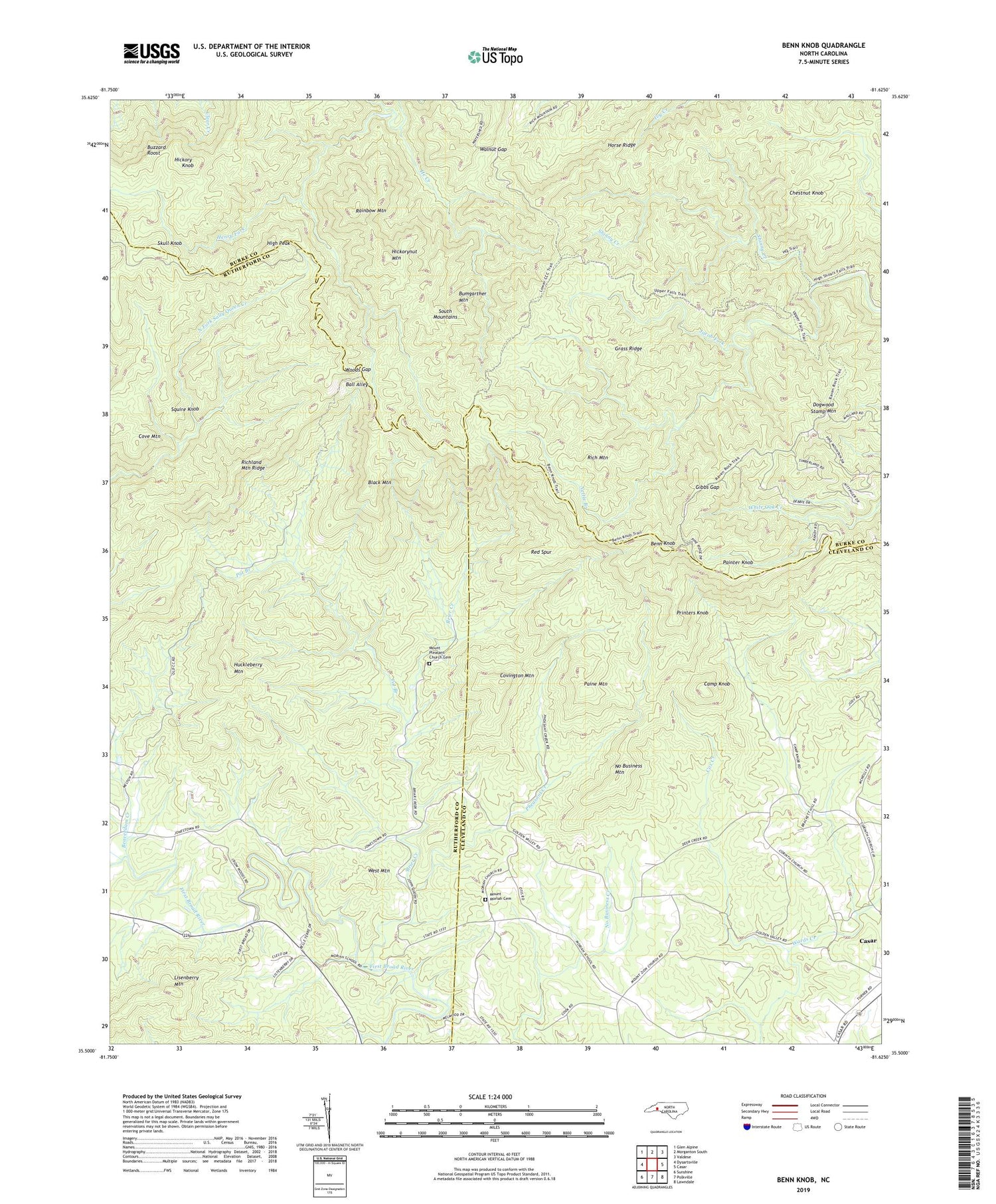 Benn Knob North Carolina US Topo Map Image