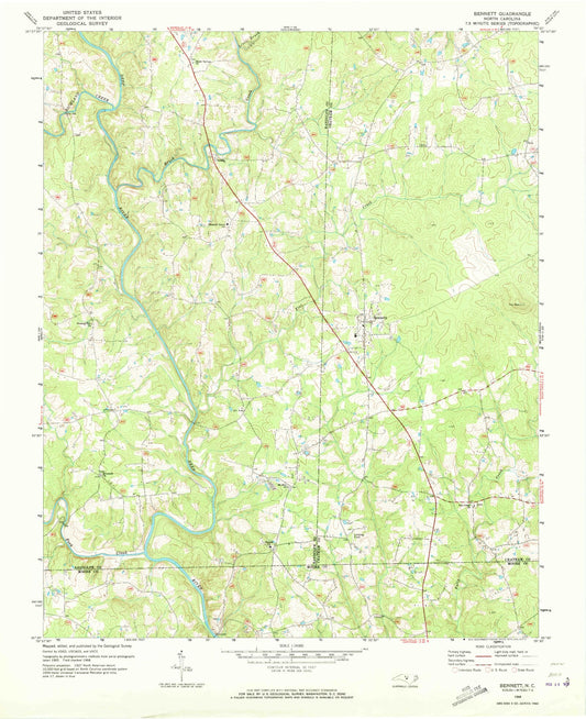 Classic USGS Bennett North Carolina 7.5'x7.5' Topo Map Image