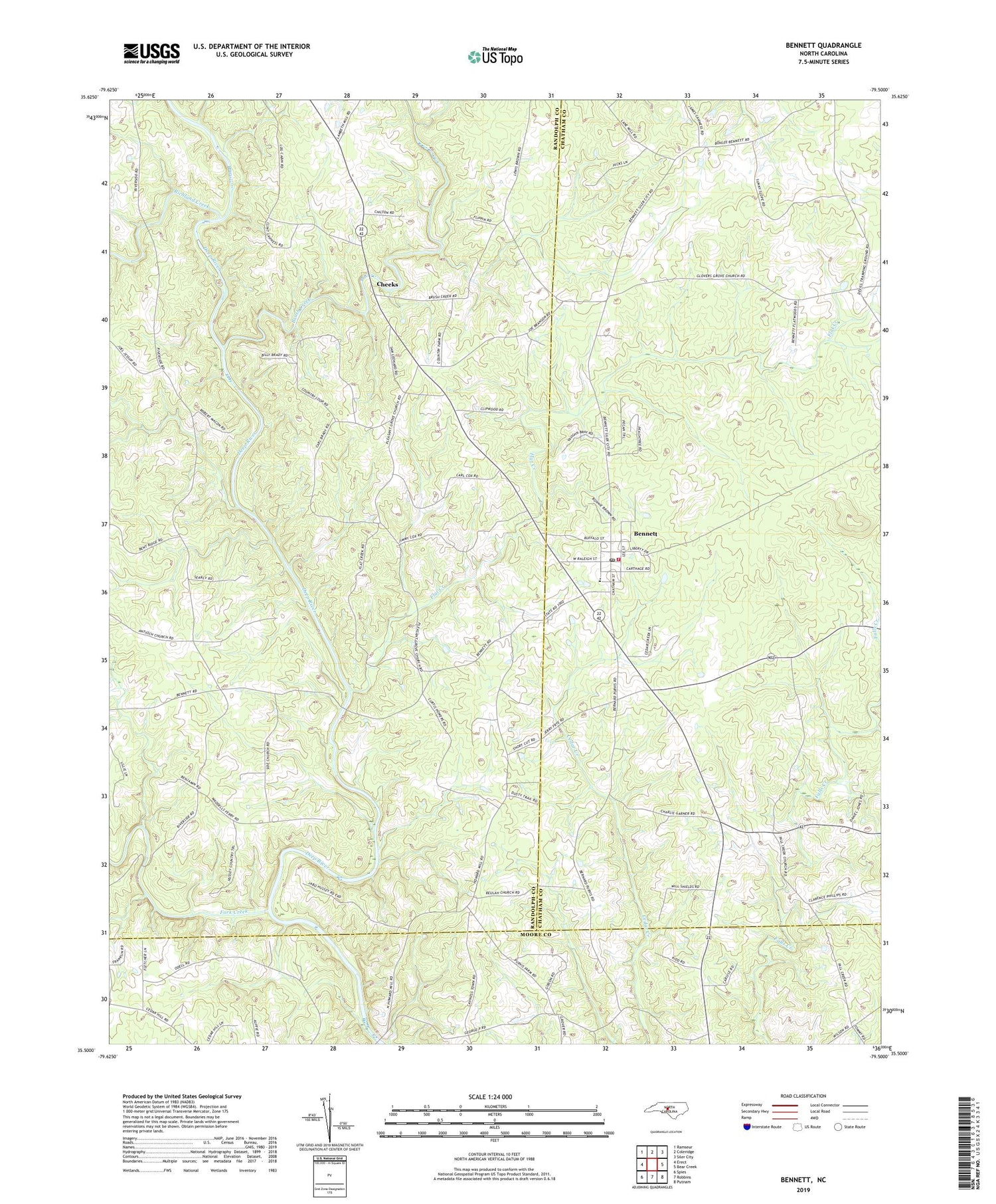 Bennett North Carolina US Topo Map Image