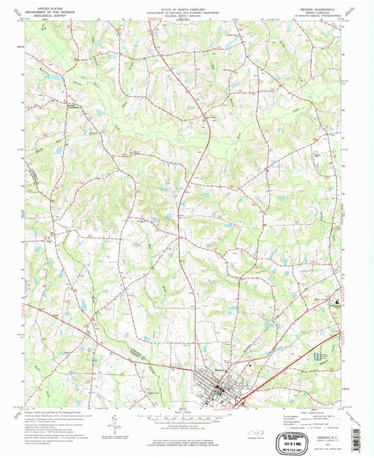 Classic USGS Benson North Carolina 7.5'x7.5' Topo Map Image