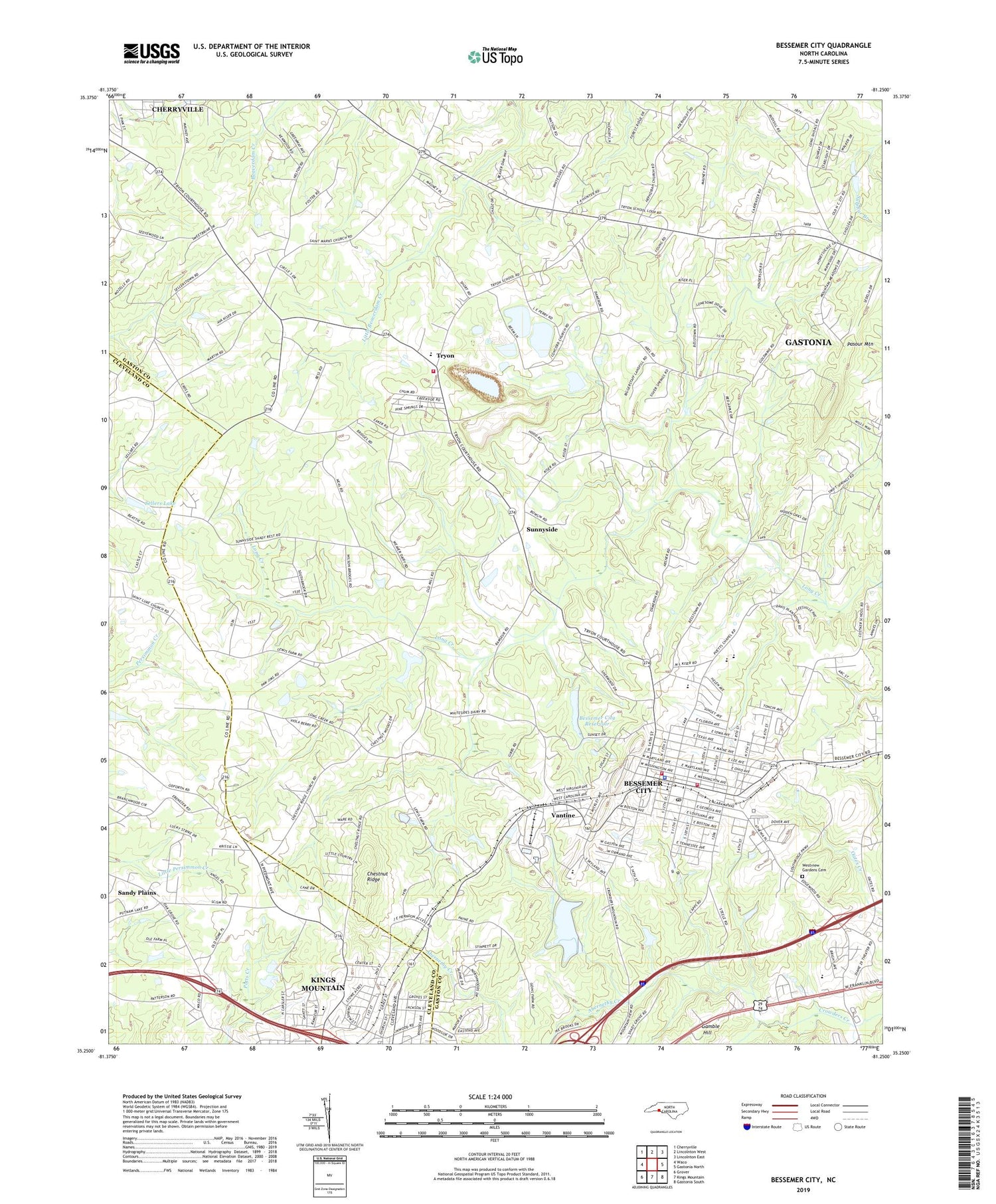 Bessemer City North Carolina US Topo Map Image