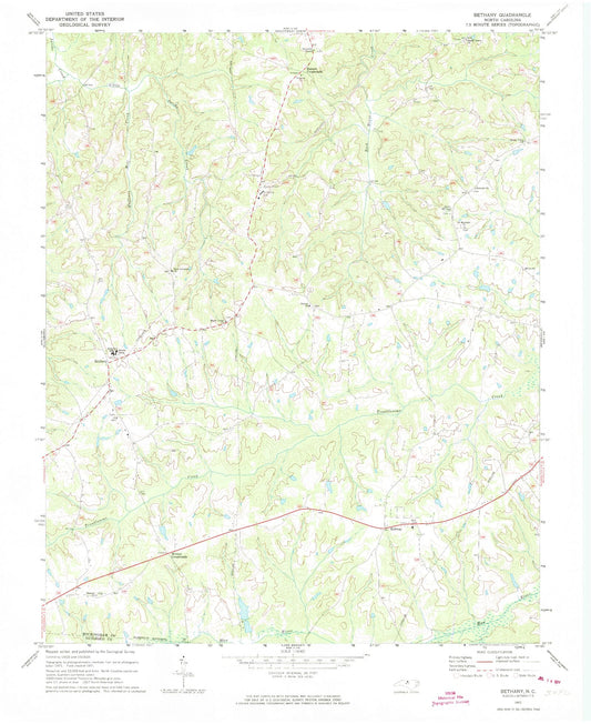Classic USGS Bethany North Carolina 7.5'x7.5' Topo Map Image