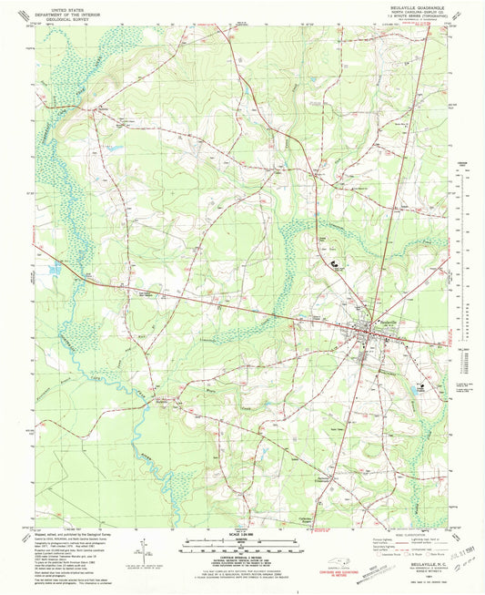 Classic USGS Beulaville North Carolina 7.5'x7.5' Topo Map Image