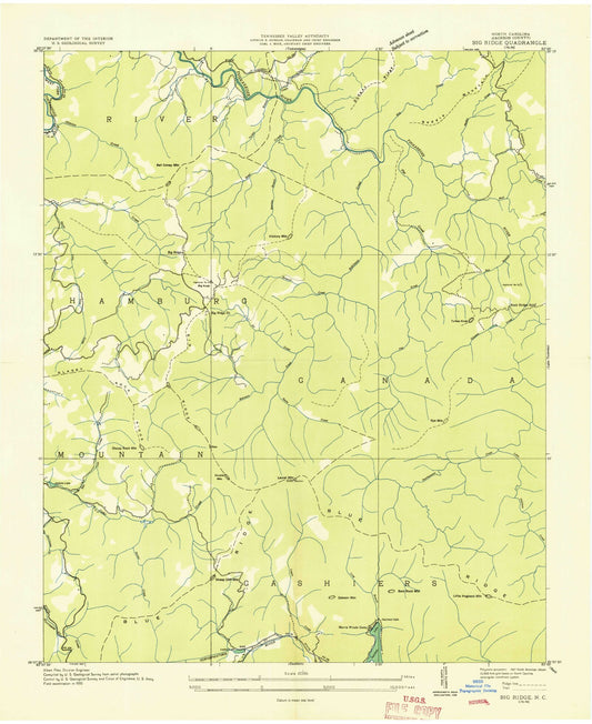 USGS Classic Big Ridge North Carolina 7.5'x7.5' Topo Map Image