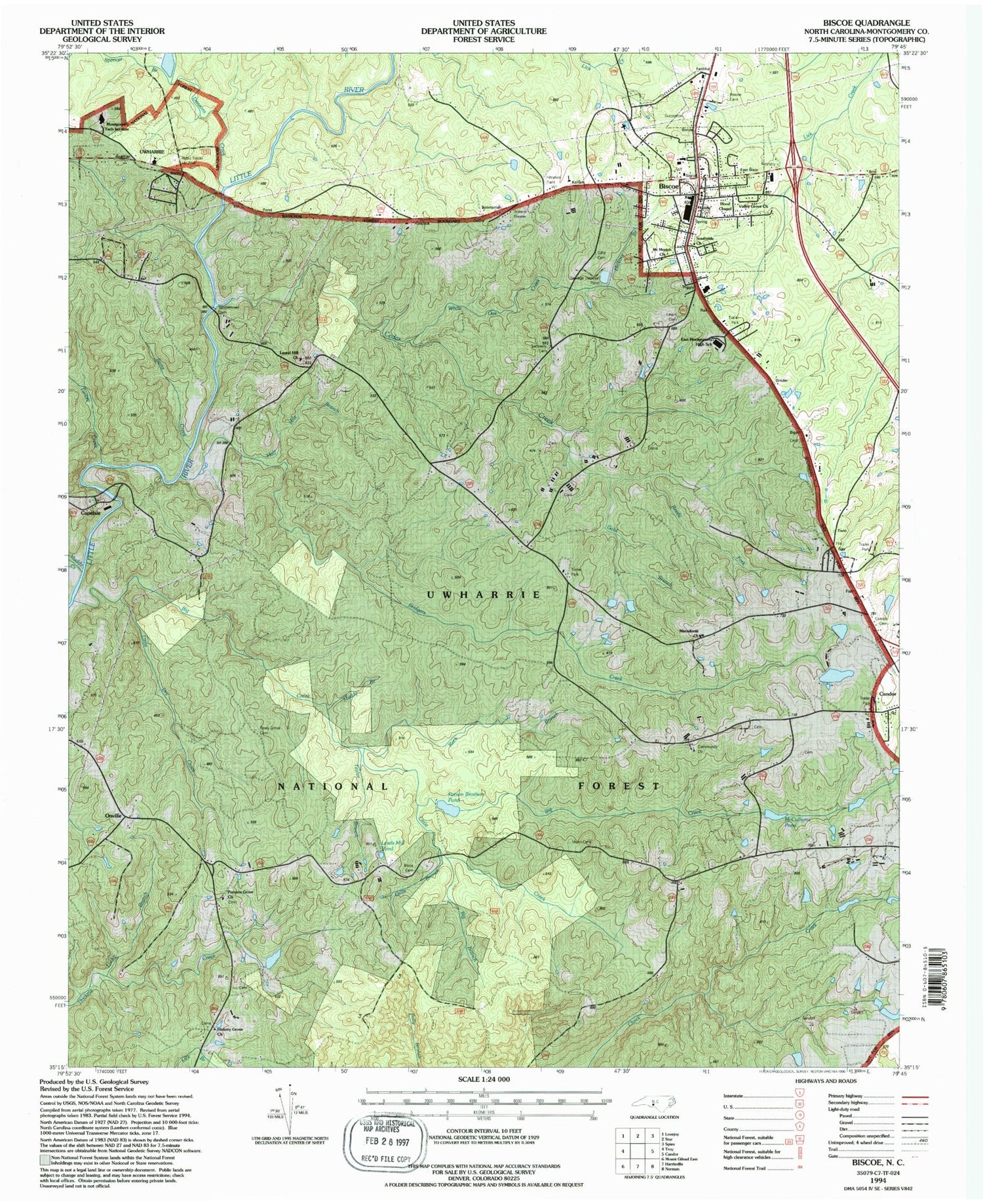 Classic USGS Biscoe North Carolina 7.5'x7.5' Topo Map Image