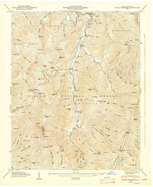 Classic USGS Mount Mitchell North Carolina 7.5'x7.5' Topo Map Image