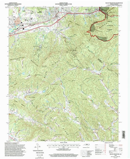 Classic USGS Black Mountain North Carolina 7.5'x7.5' Topo Map Image