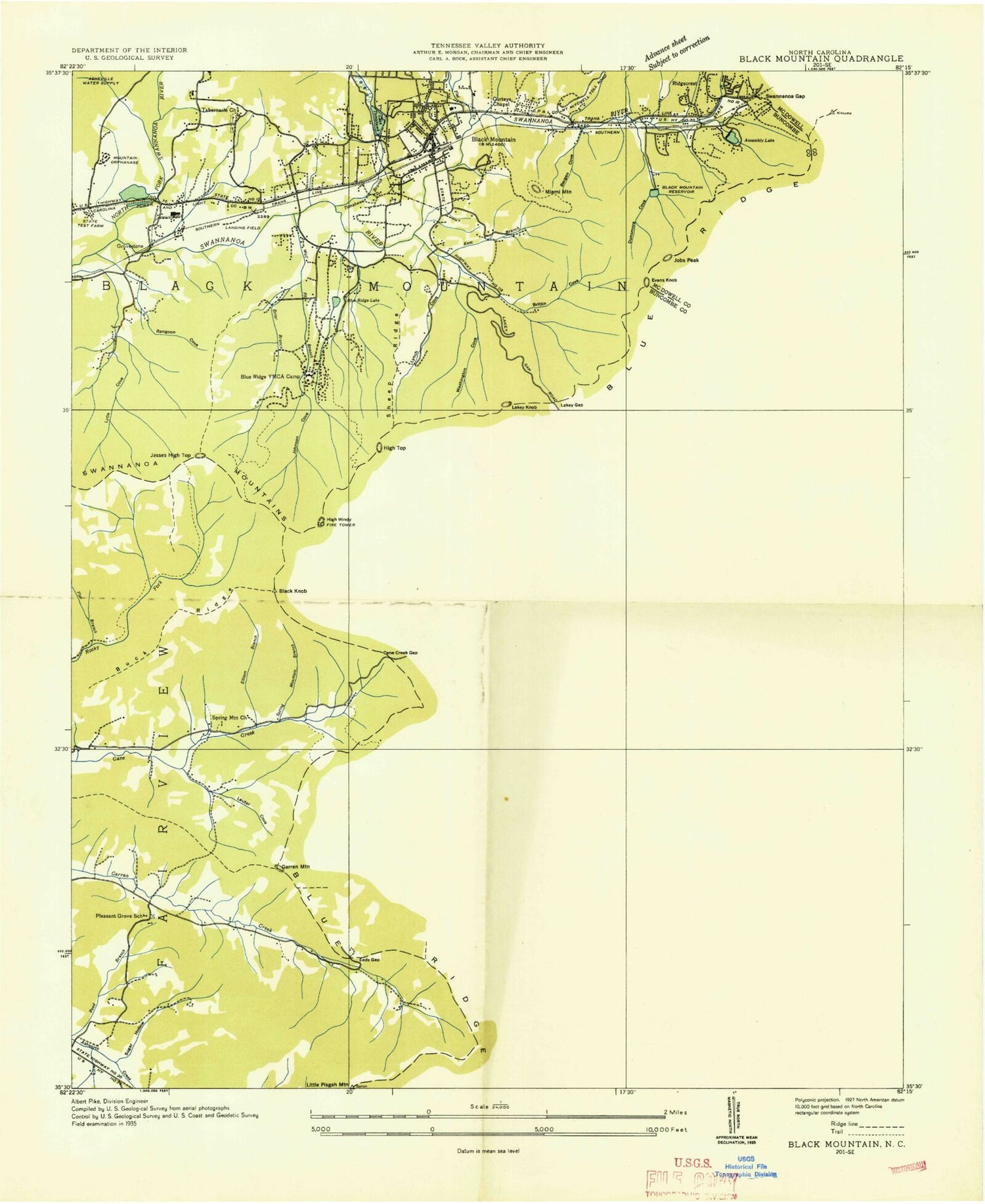 Classic USGS Black Mountain North Carolina 7.5'x7.5' Topo Map Image