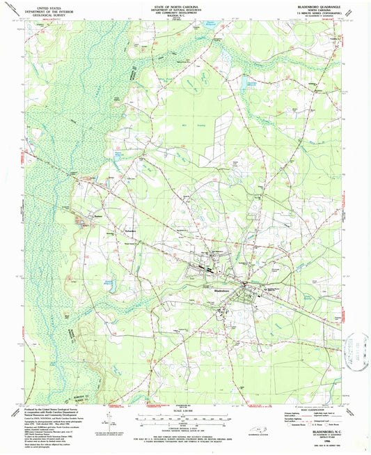Classic USGS Bladenboro North Carolina 7.5'x7.5' Topo Map Image