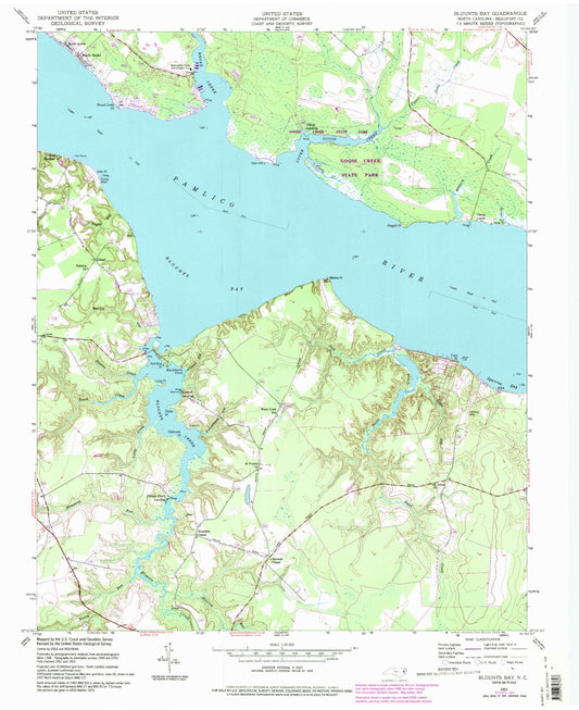 Classic USGS Blounts Bay North Carolina 7.5'x7.5' Topo Map Image