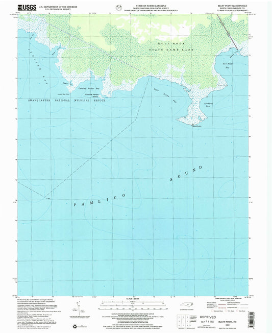Classic USGS Bluff Point North Carolina 7.5'x7.5' Topo Map Image