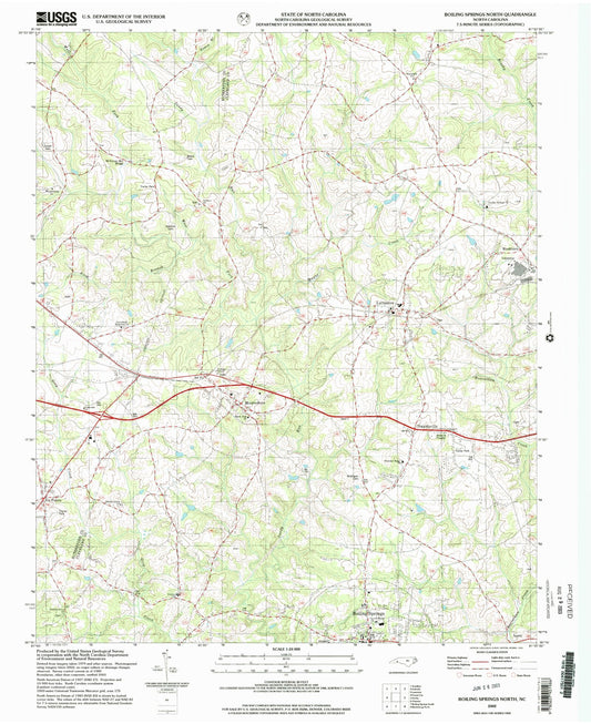 Classic USGS Boiling Springs North North Carolina 7.5'x7.5' Topo Map Image