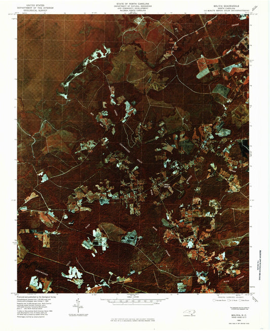 Classic USGS Bolivia North Carolina 7.5'x7.5' Topo Map Image