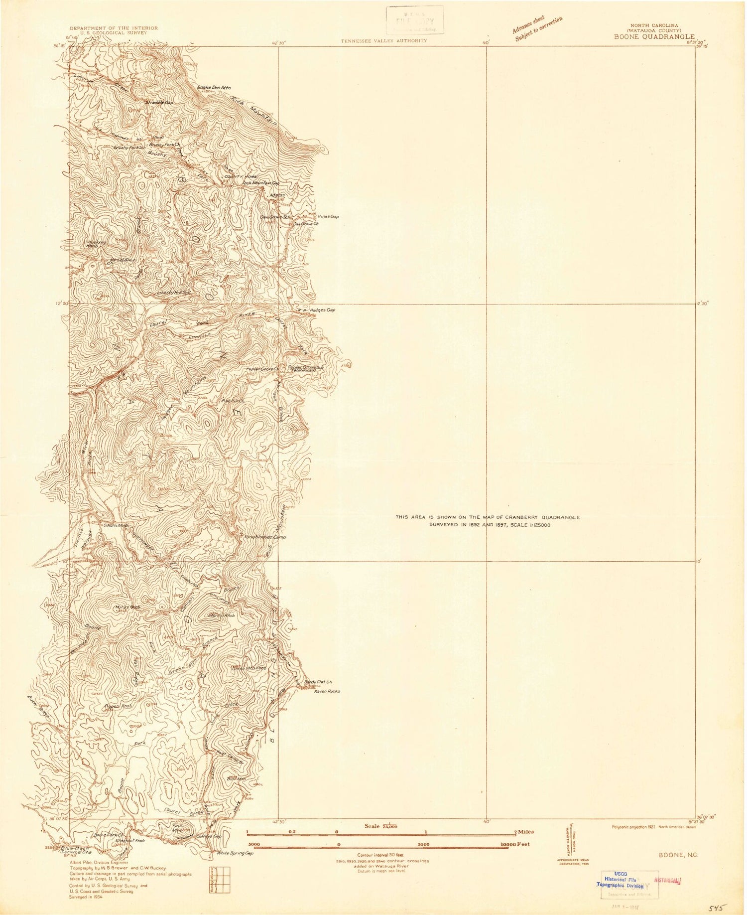 USGS Classic Boone North Carolina 7.5'x7.5' Topo Map Image