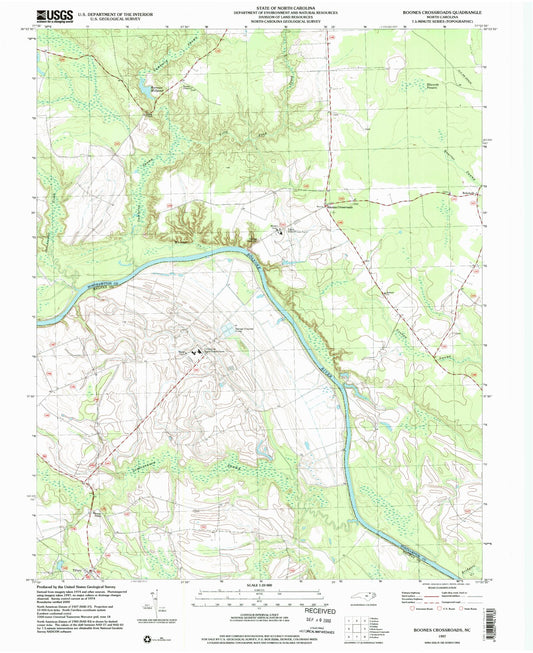 Classic USGS Boones Crossroads North Carolina 7.5'x7.5' Topo Map Image