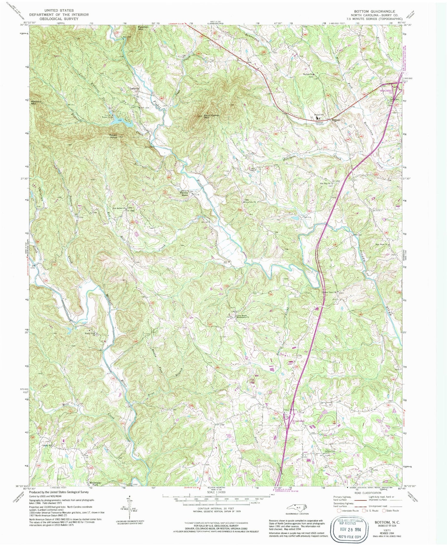 Classic USGS Bottom North Carolina 7.5'x7.5' Topo Map Image
