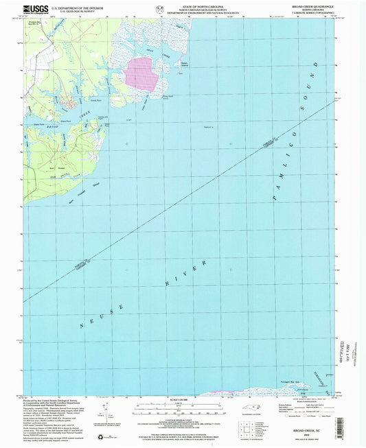 Classic USGS Broad Creek North Carolina 7.5'x7.5' Topo Map Image