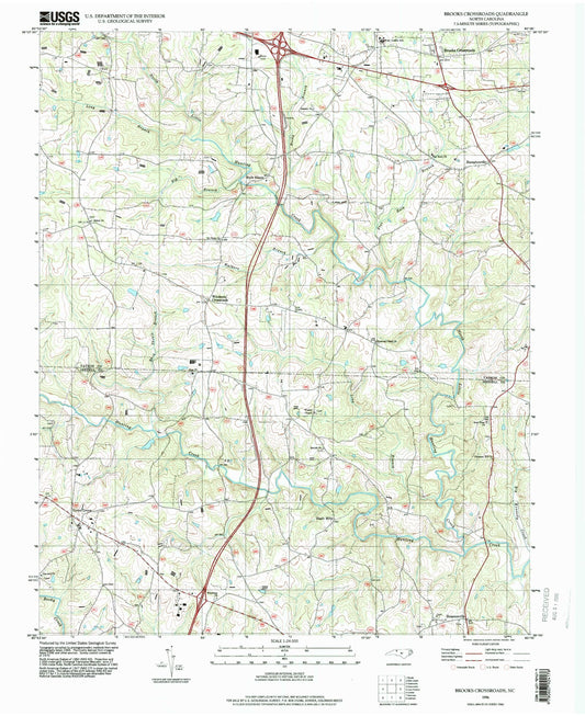 Classic USGS Brooks Crossroads North Carolina 7.5'x7.5' Topo Map Image