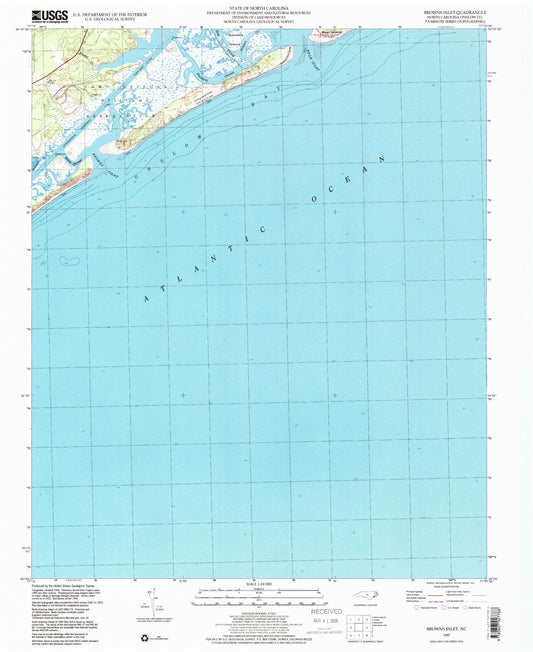 Classic USGS Browns Inlet North Carolina 7.5'x7.5' Topo Map Image