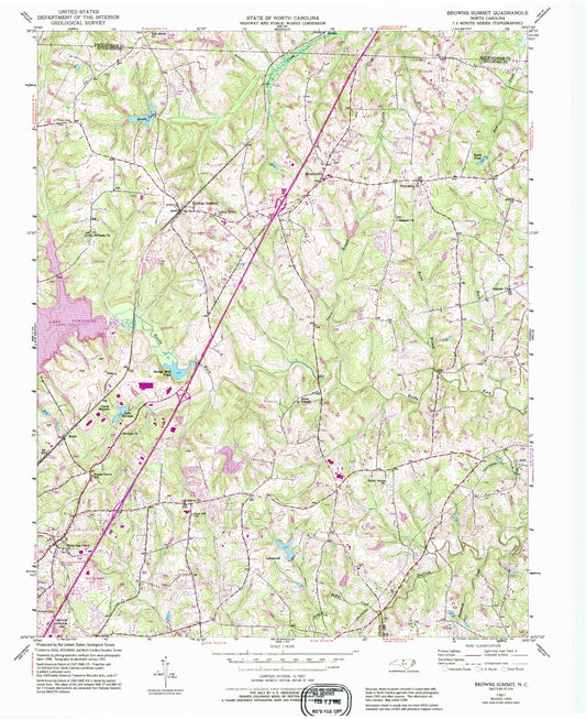 Classic USGS Browns Summit North Carolina 7.5'x7.5' Topo Map Image