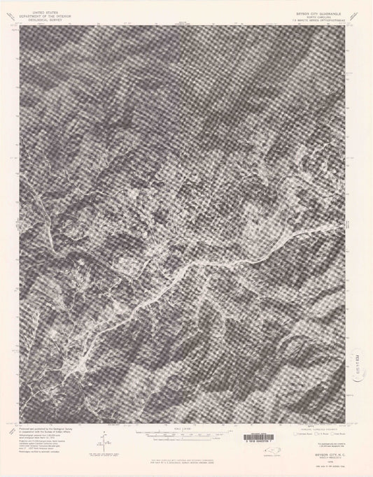Classic USGS Bryson City North Carolina 7.5'x7.5' Topo Map Image