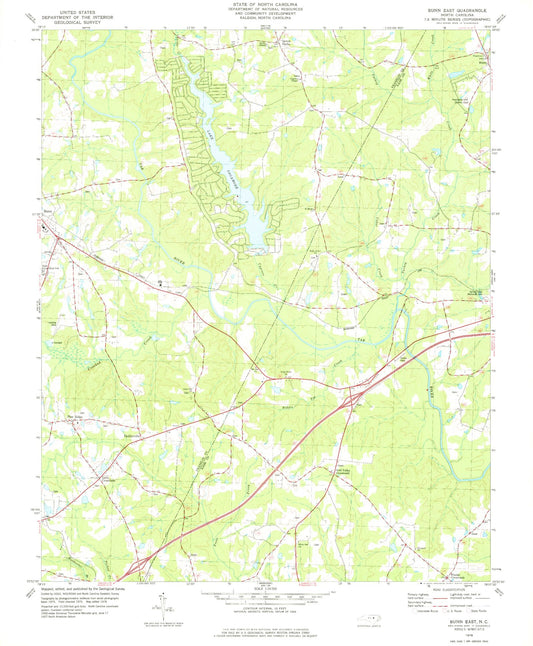 Classic USGS Bunn East North Carolina 7.5'x7.5' Topo Map Image
