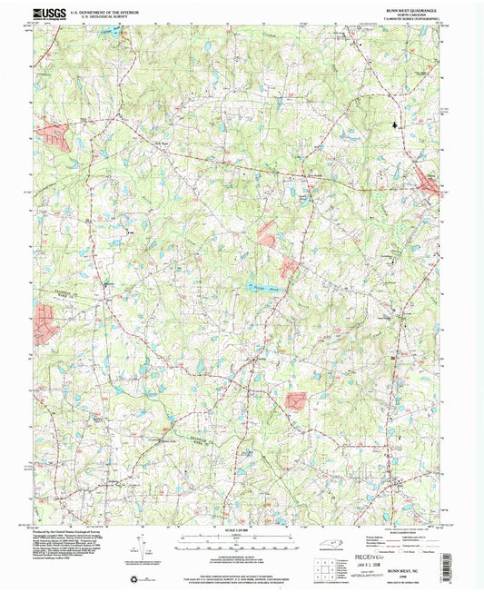 Classic USGS Bunn West North Carolina 7.5'x7.5' Topo Map Image