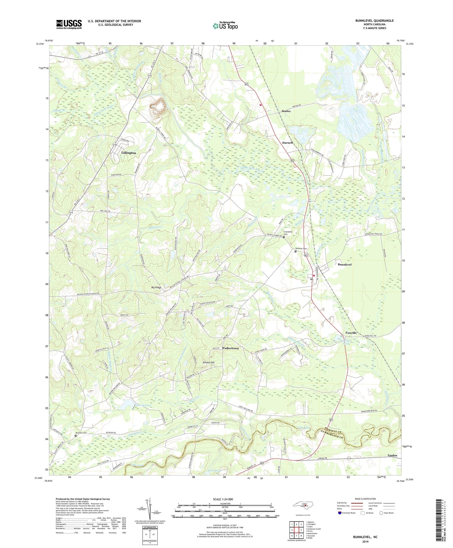 Bunnlevel North Carolina US Topo Map Image