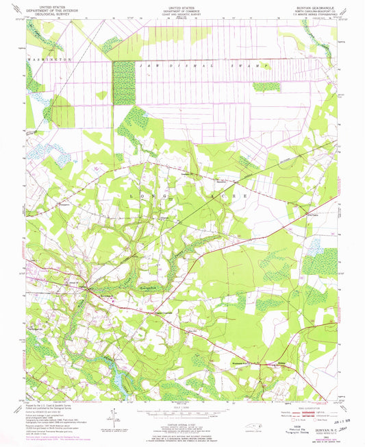 Classic USGS Bunyan North Carolina 7.5'x7.5' Topo Map Image