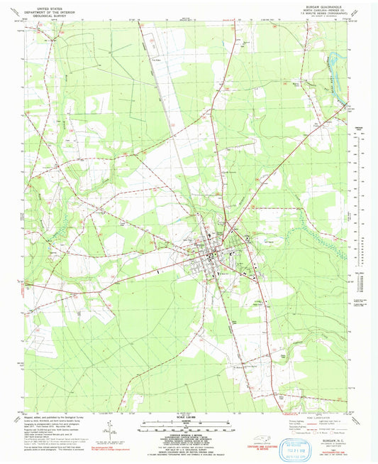 Classic USGS Burgaw North Carolina 7.5'x7.5' Topo Map Image