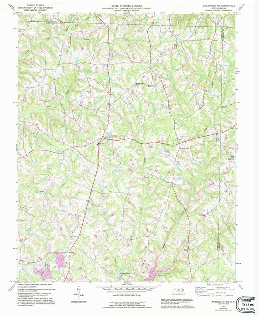Classic USGS Burlington NE North Carolina 7.5'x7.5' Topo Map Image