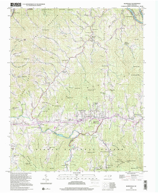 Classic USGS Burnsville North Carolina 7.5'x7.5' Topo Map Image