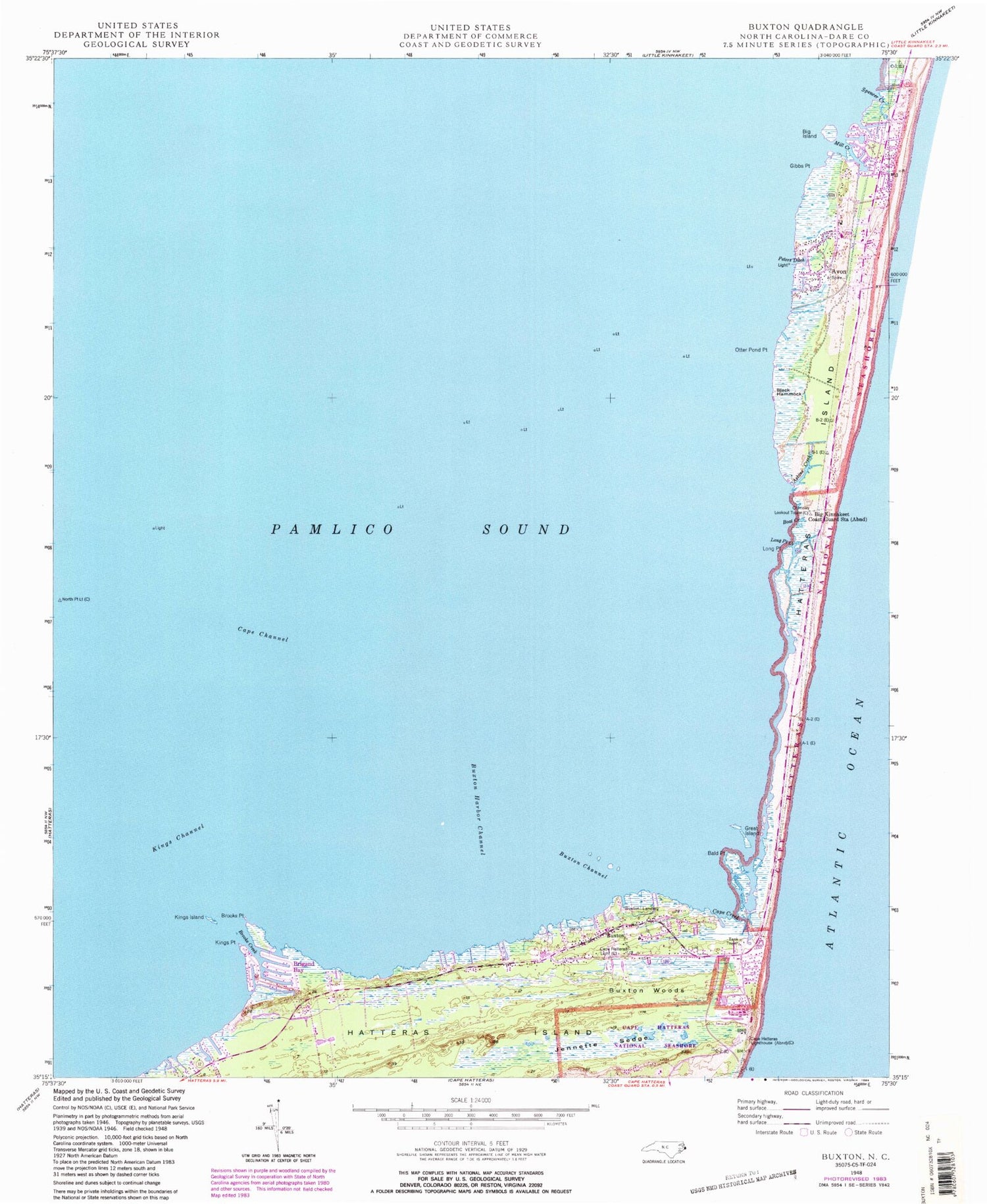 Classic USGS Buxton North Carolina 7.5'x7.5' Topo Map Image