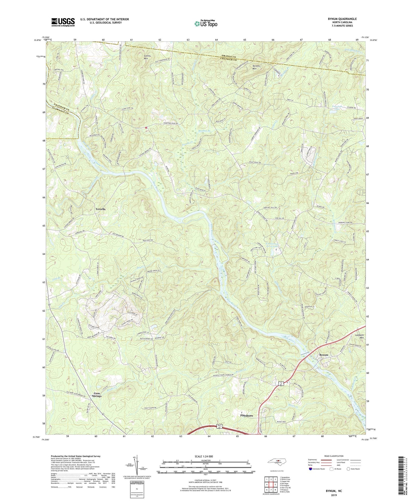Bynum North Carolina US Topo Map Image