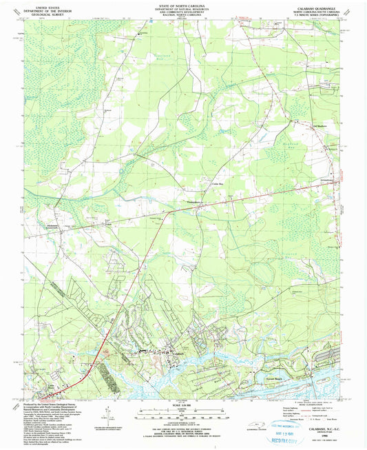 Classic USGS Calabash North Carolina 7.5'x7.5' Topo Map Image