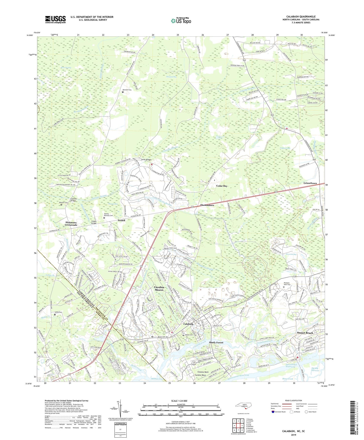 Calabash North Carolina US Topo Map Image