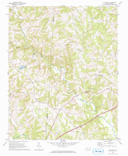Classic USGS Calahaln North Carolina 7.5'x7.5' Topo Map Image