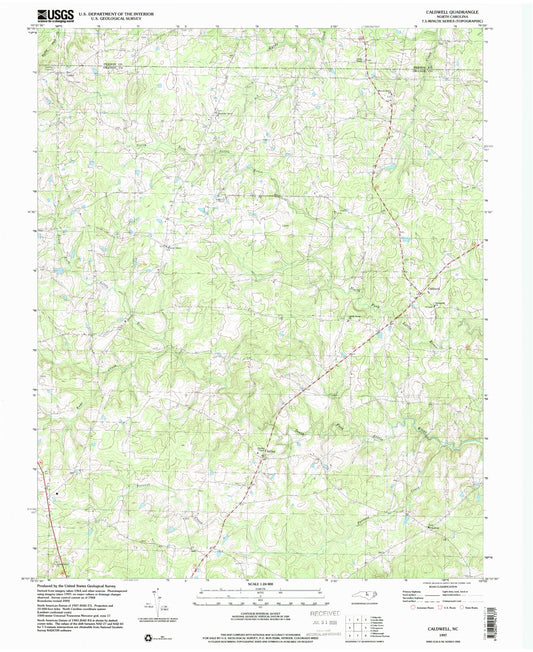 Classic USGS Caldwell North Carolina 7.5'x7.5' Topo Map Image