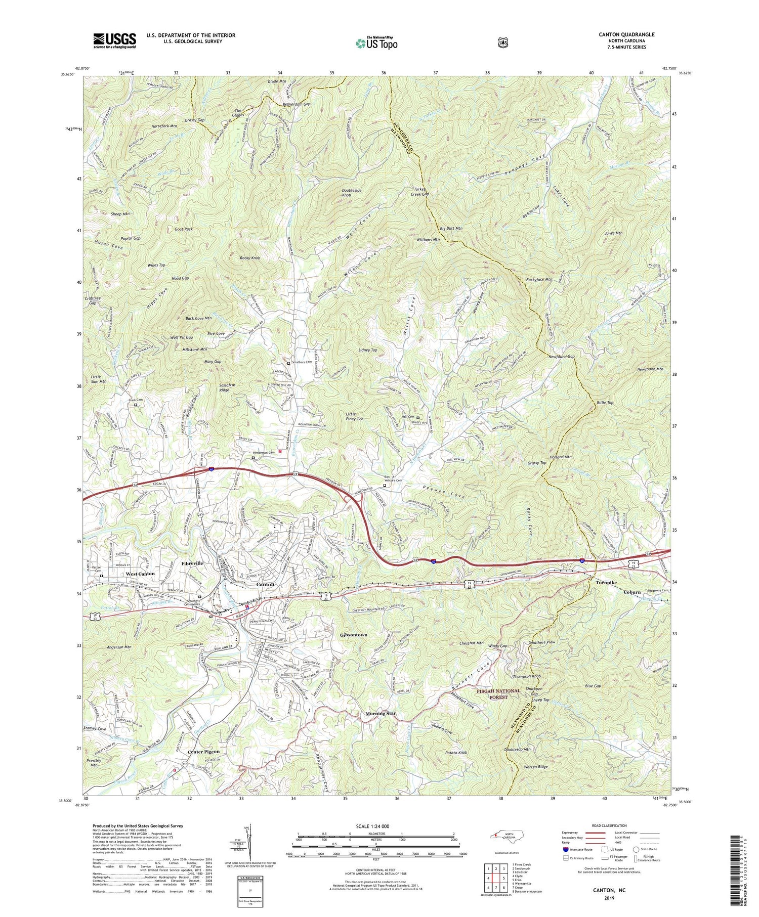 Canton North Carolina US Topo Map Image