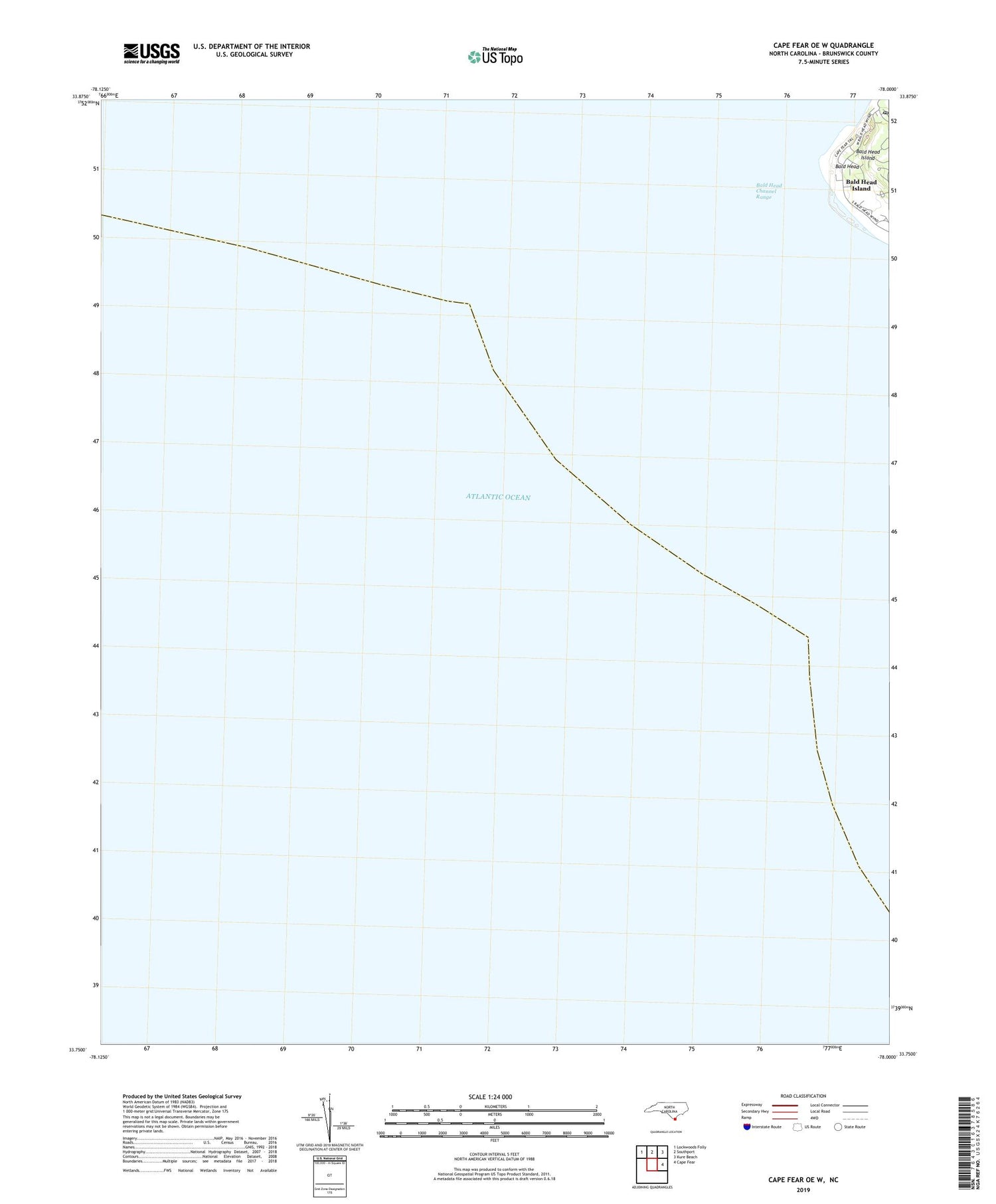 Cape Fear OE W North Carolina US Topo Map Image