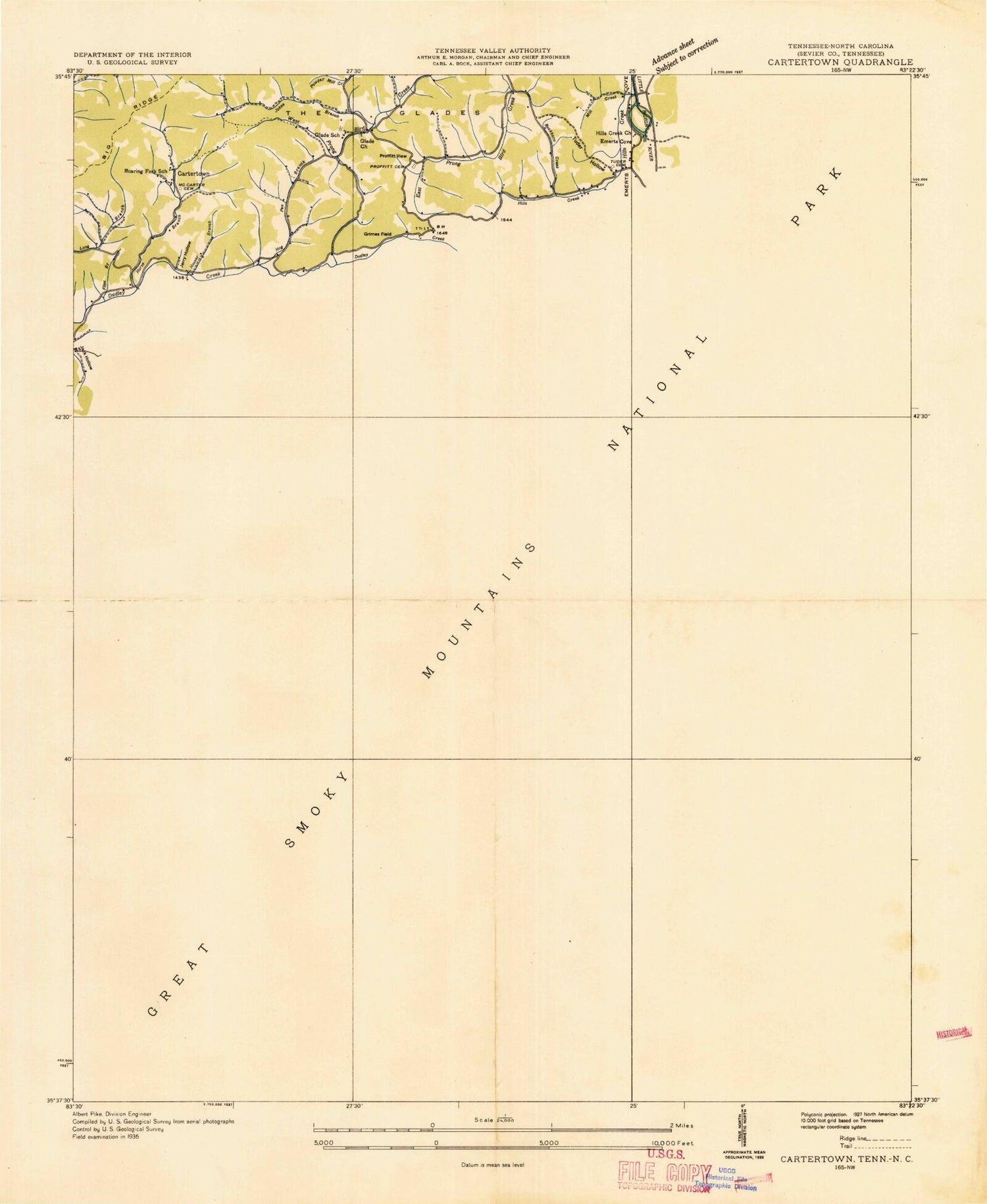 USGS Classic Mount Le Conte Tennessee 7.5'x7.5' Topo Map Image