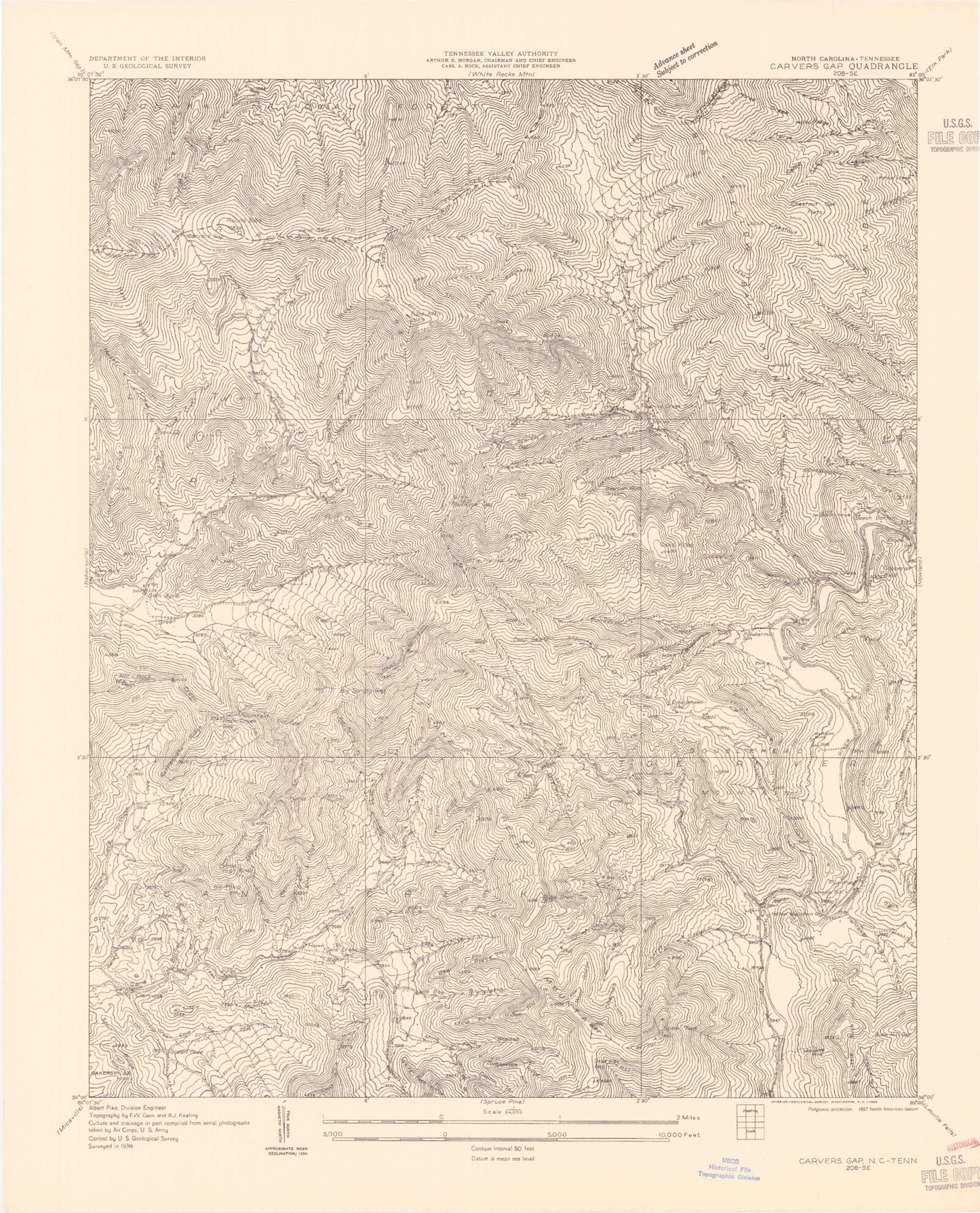 Classic USGS Carvers Gap North Carolina 7.5'x7.5' Topo Map Image