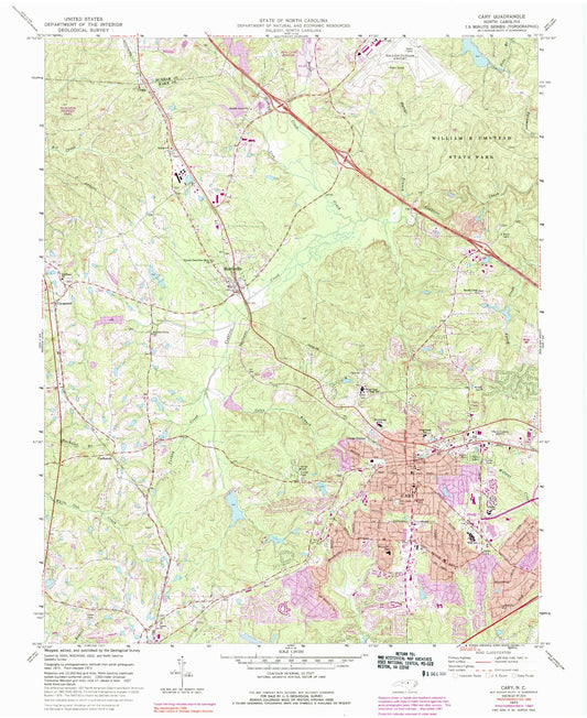 USGS Classic Cary North Carolina 7.5'x7.5' Topo Map Image