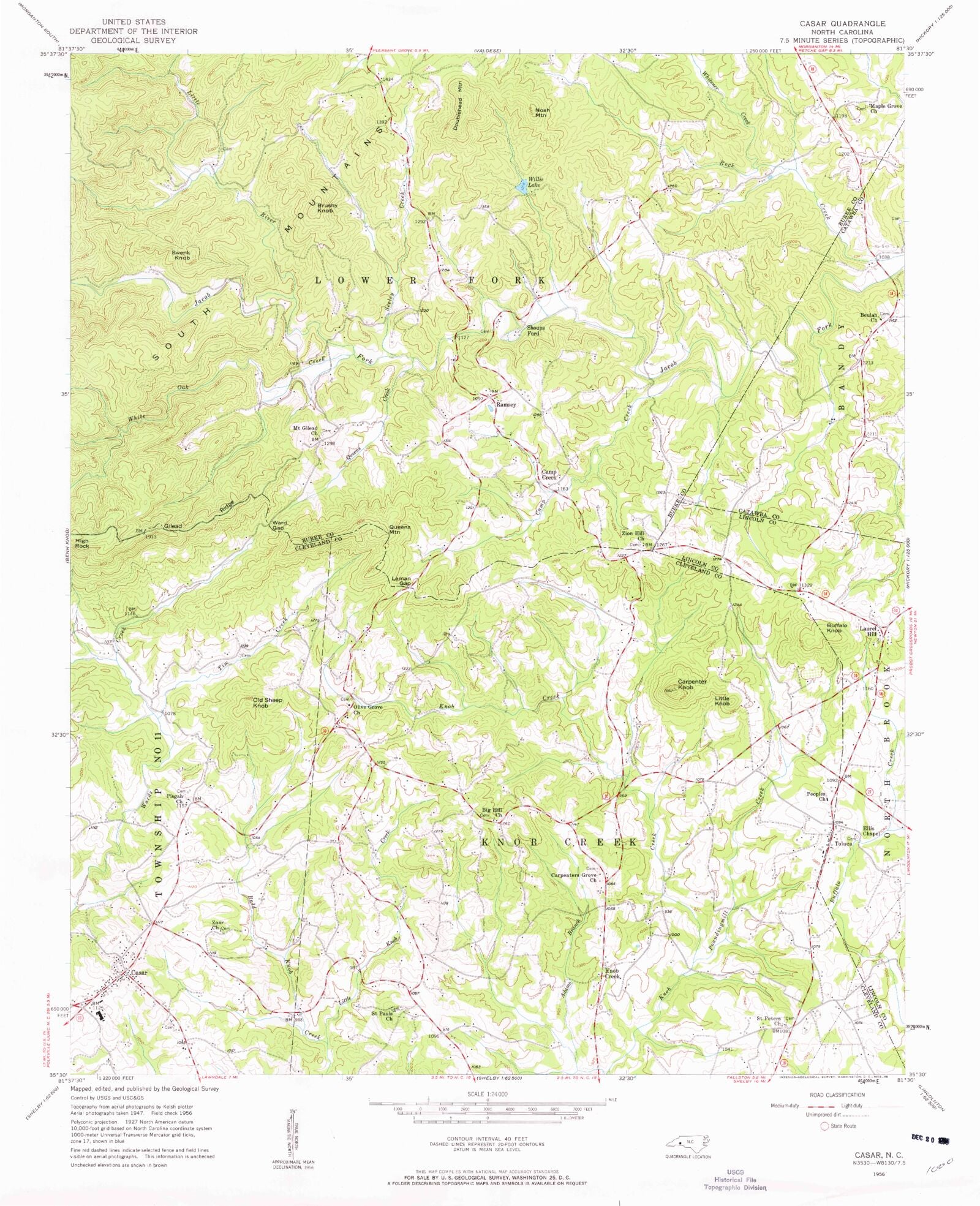 Classic USGS Casar North Carolina 7.5'x7.5' Topo Map MyTopo Map Store