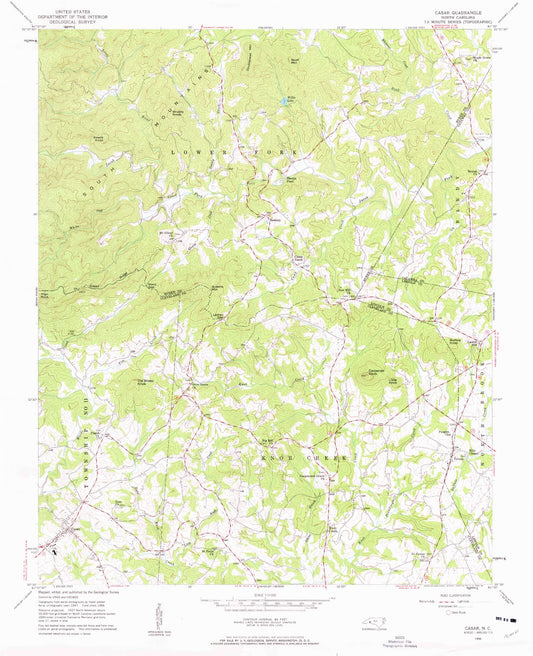 Classic USGS Casar North Carolina 7.5'x7.5' Topo Map Image