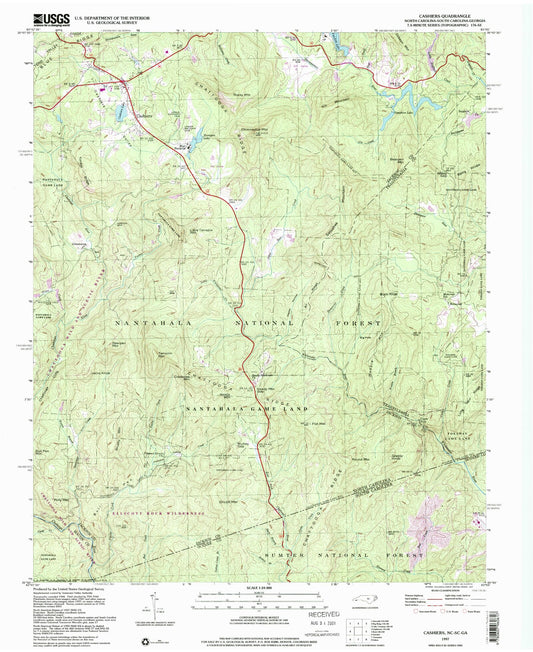 Classic USGS Cashiers North Carolina 7.5'x7.5' Topo Map Image