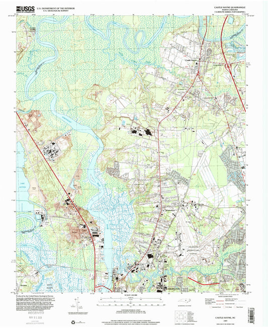 Classic USGS Castle Hayne North Carolina 7.5'x7.5' Topo Map Image