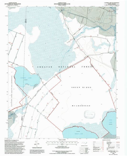 Classic USGS Catfish Lake North Carolina 7.5'x7.5' Topo Map Image